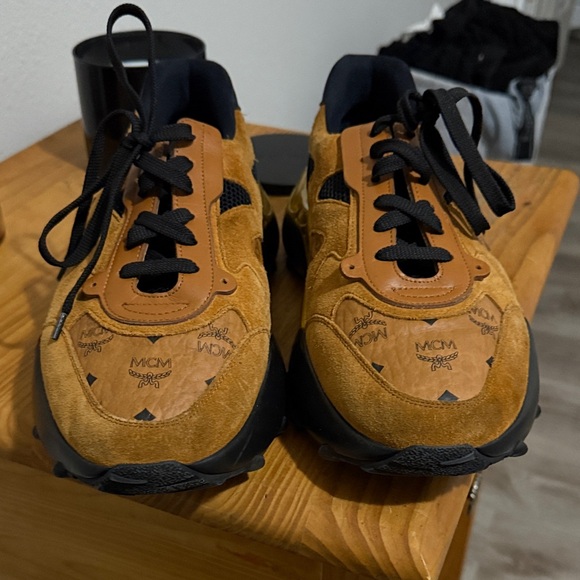 MCM Tan and Black Leather Sneakers - Picture 1 of 7